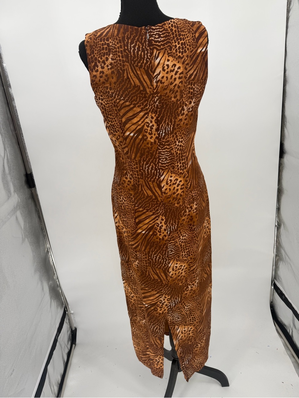 Spenser Jeremy Brown Animal-Print Sleeveless Maxi Dress silk leopard Y2K - Picture 5 of 10